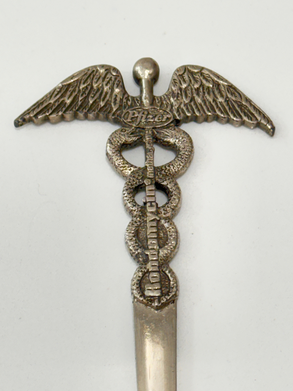 Vintage MCM Silver Pfizer Rondomycin Caduceus Letter Opener Medical Doctor Pharm